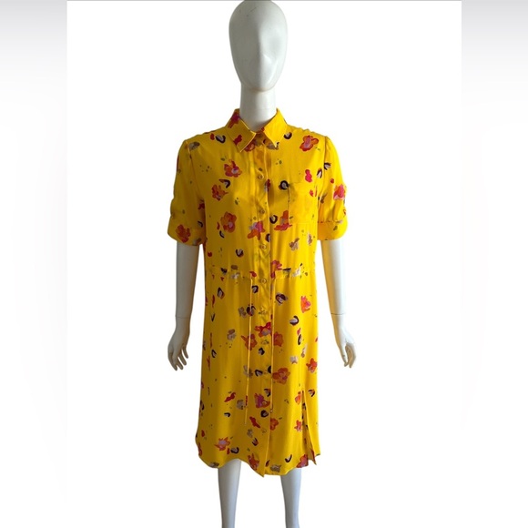 Altuzarra Vittoria Dress  Floral Button Down Drawstring Waist Short Sleeve US 10 - Picture 3 of 9